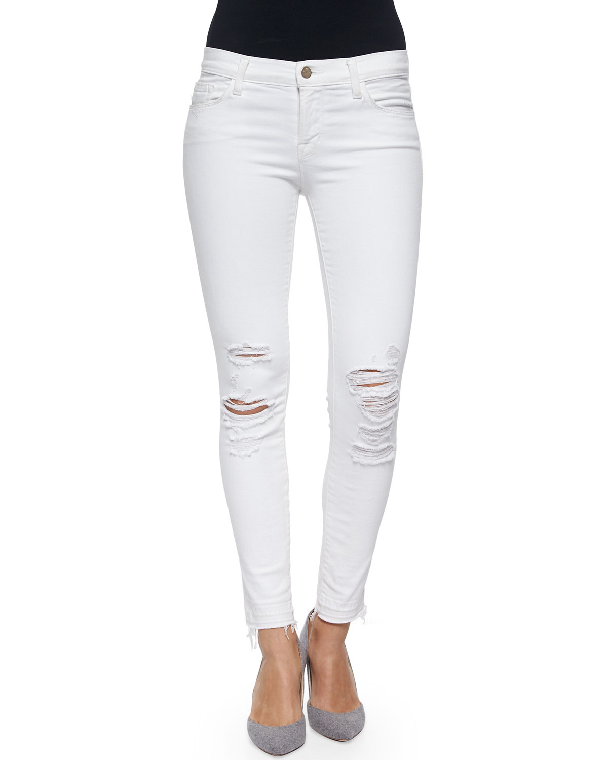 J brand Low-rise Skinny Crop Jeans in White | Lyst