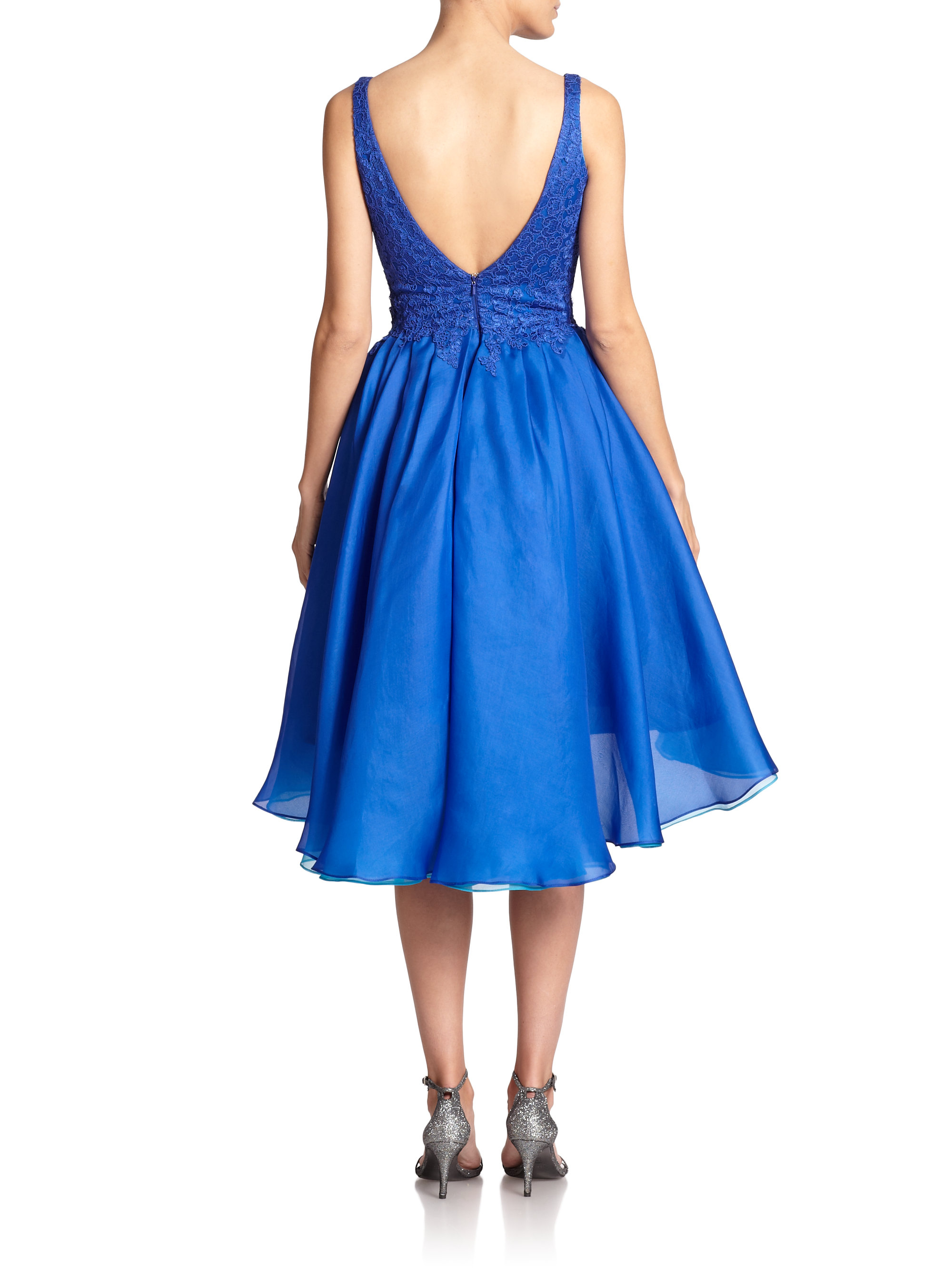 Lyst - Ml monique lhuillier Silk Organza Boatneck Dress in Blue