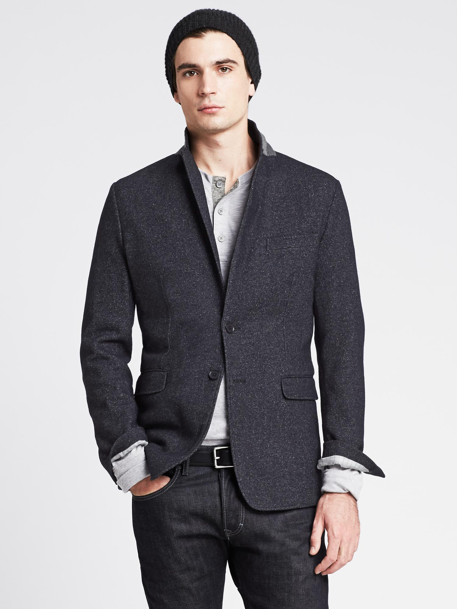Lyst - Banana Republic Tailored-fit Navy Knit Blazer in Blue for Men