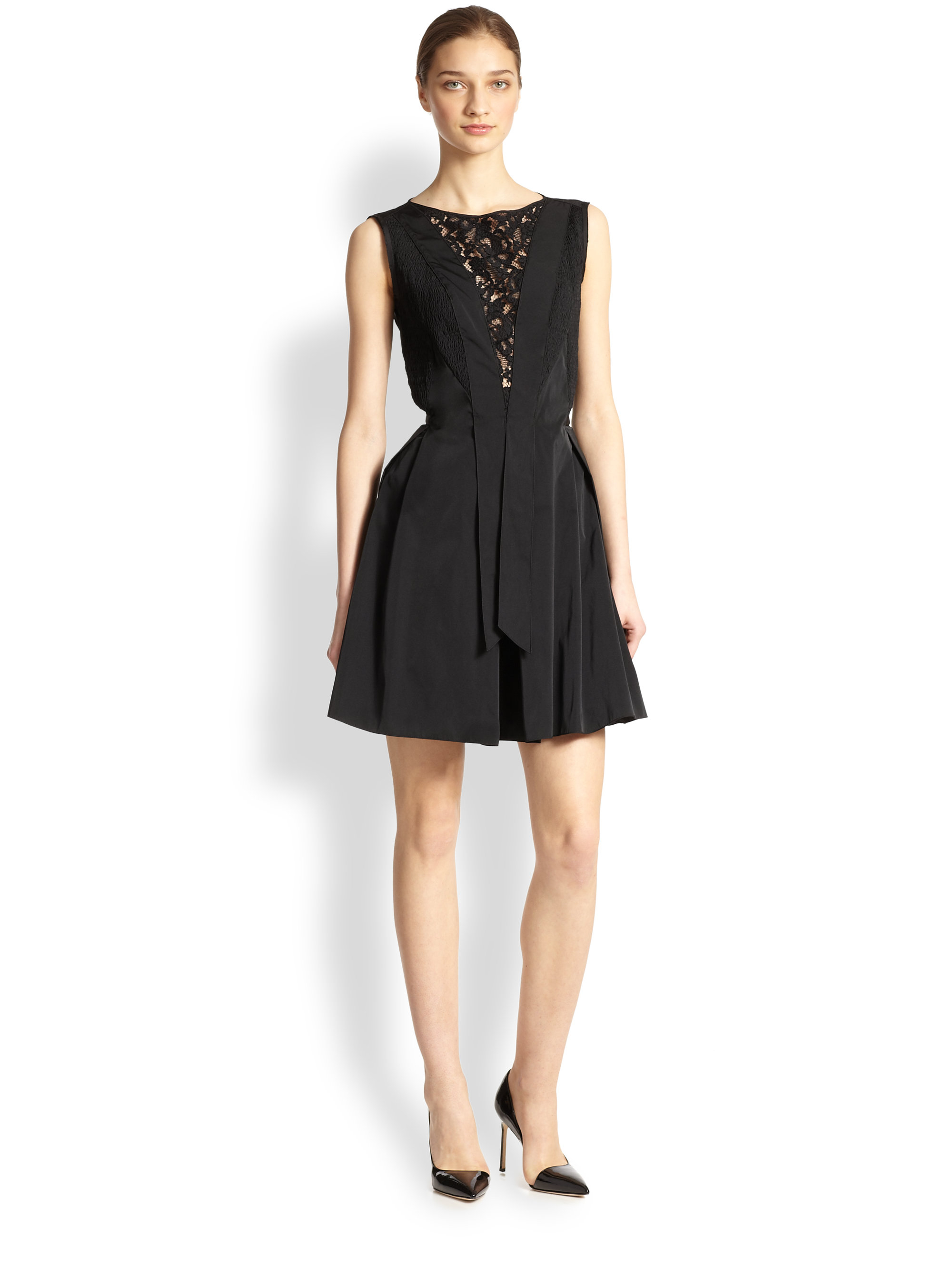 Lyst Nina Ricci Lace Inset Short Dress In Black Gallery