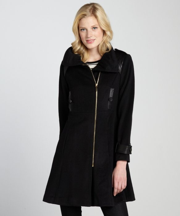 Badgley Mischka Black Skirted Bottom Wool London Coat in Black | Lyst