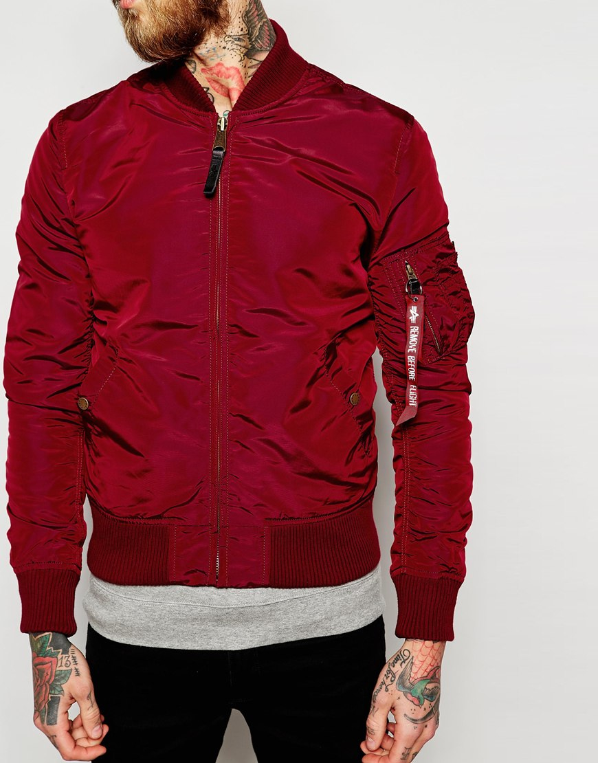 Alpha industries Ma1 Bomber Jacket Slim Fit In Burgundy in Red for Men