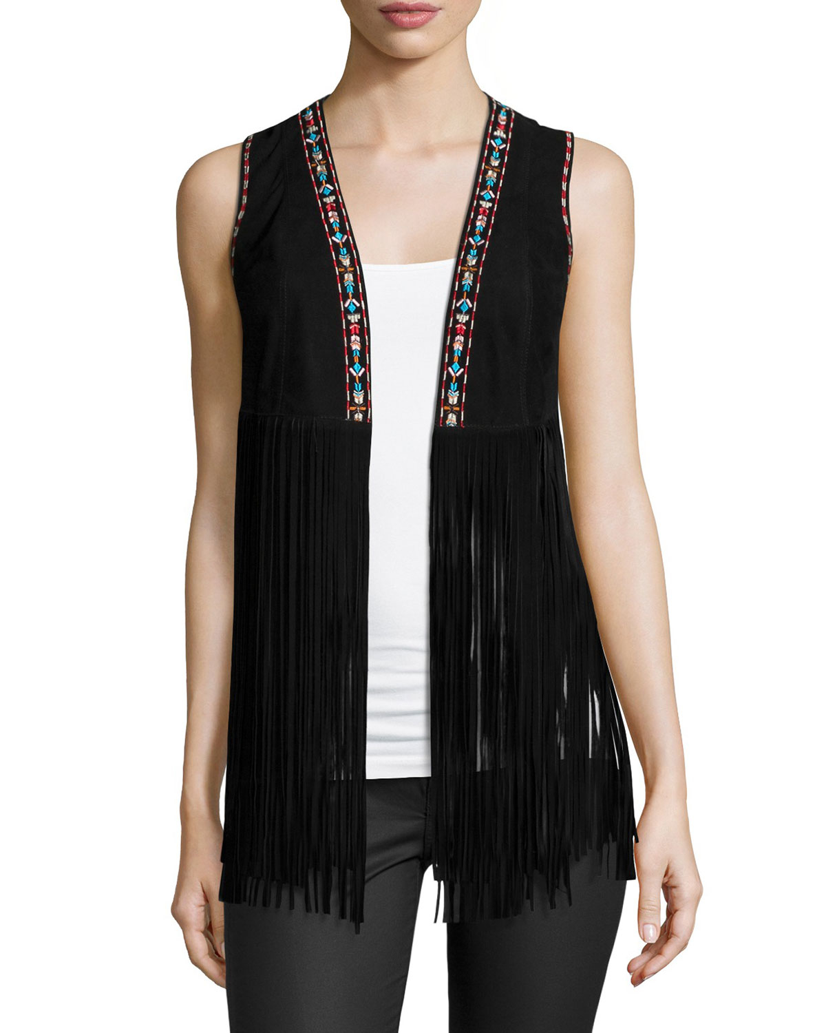 Lamarque Sonia Embroidered Fringed Vest in Black Lyst