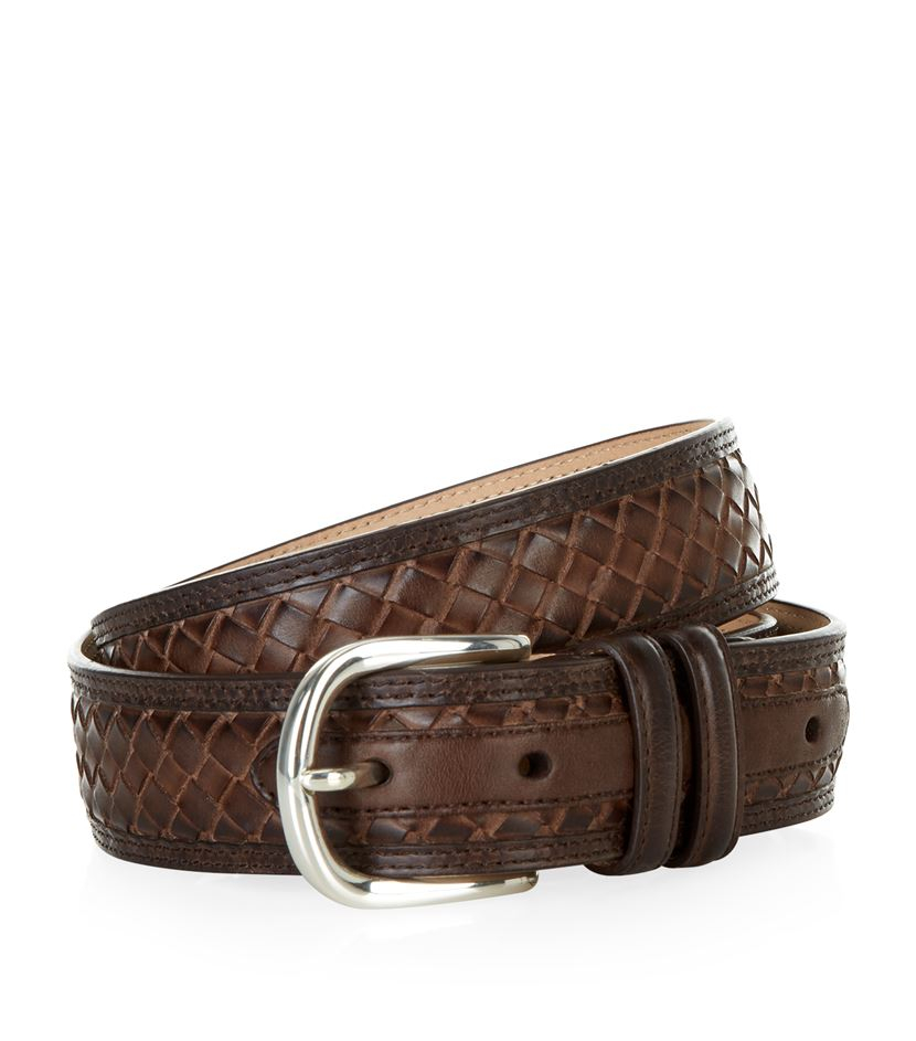 Harrods Border Weave Leather Belt in Brown for Men Lyst