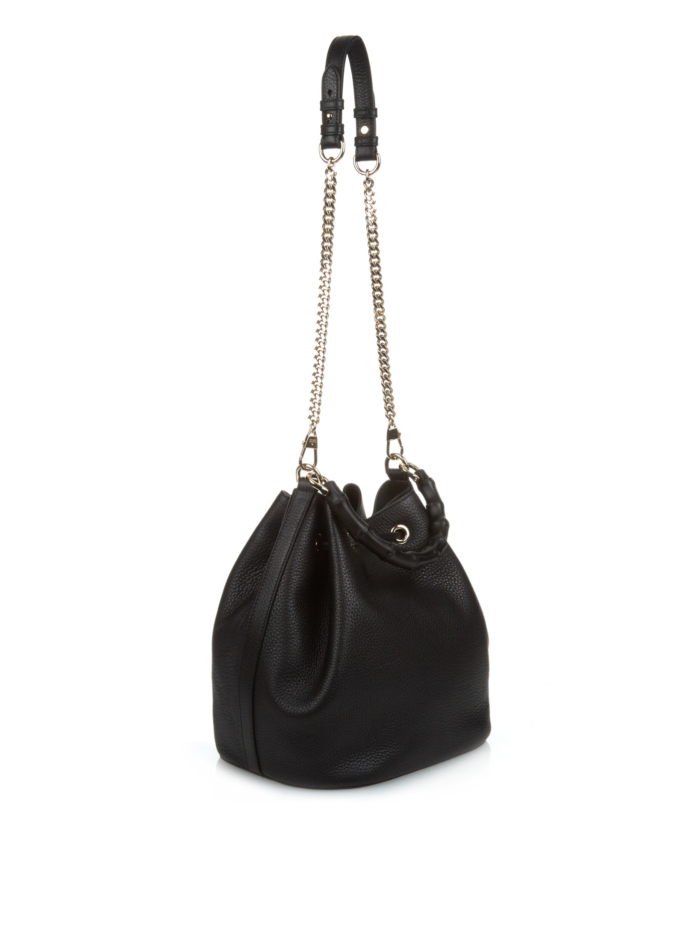 Lyst - Gucci Bamboo Leather Bucket Bag in Black