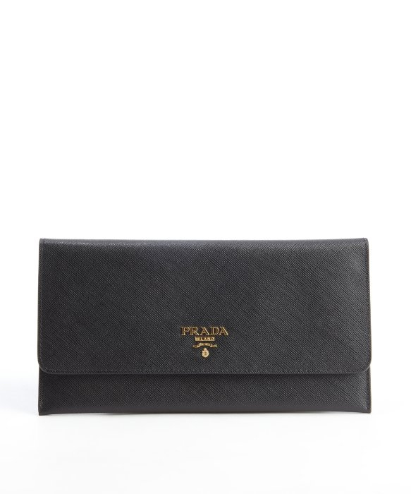 Prada Black Saffiano Snap Continental Wallet in Black | Lyst  