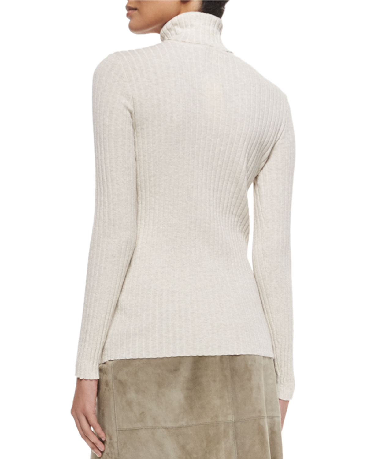 Tory burch Ribbed Turtleneck Sweater in Brown | Lyst