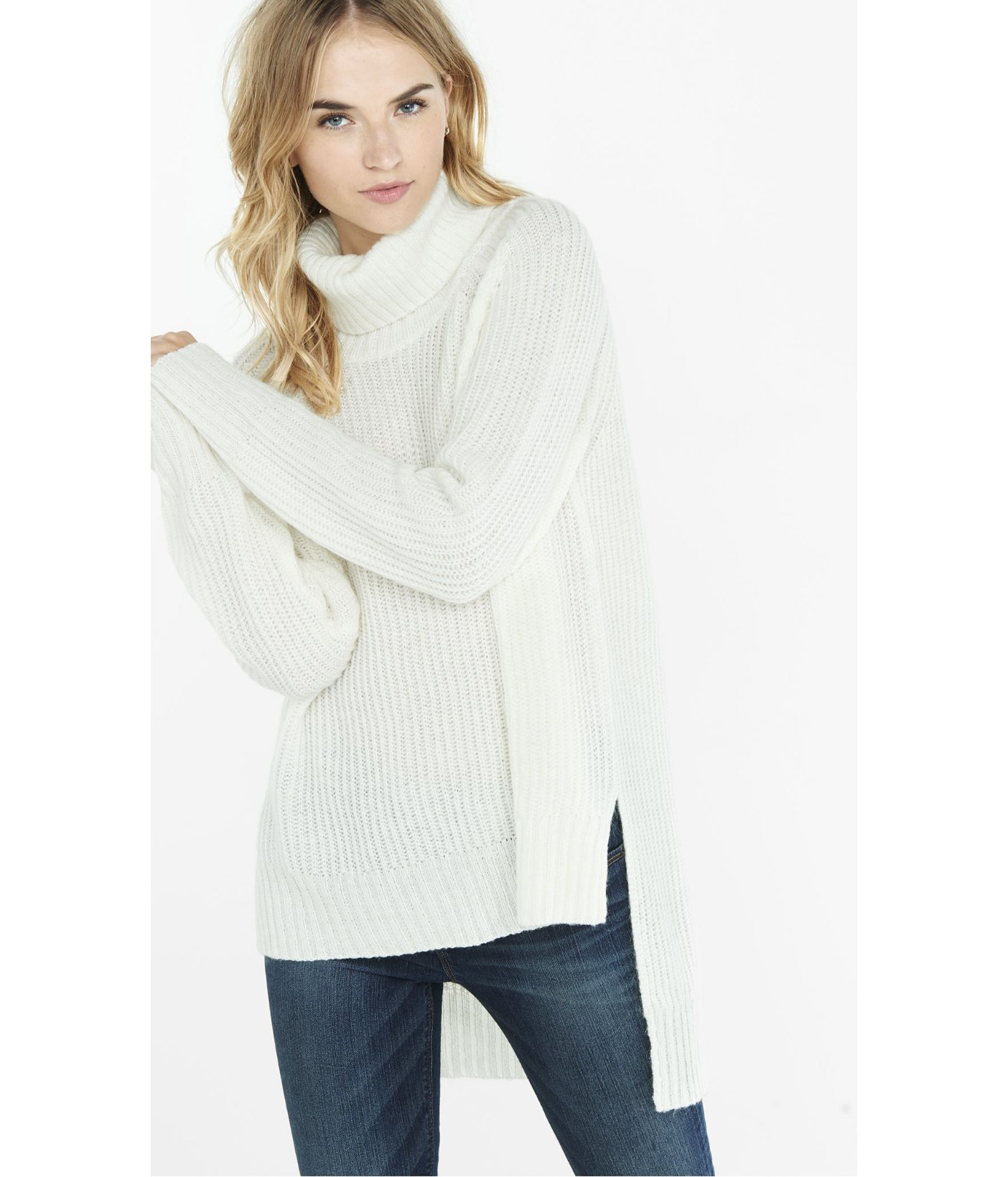 Lyst - Express Boxy Extreme Hi-lo Hem Turtleneck Sweater in White