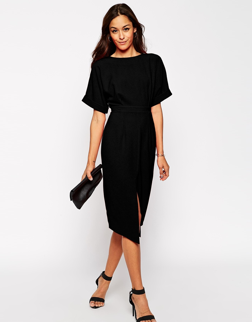 Asos Wiggle Dress With Split Front in Black  Lyst