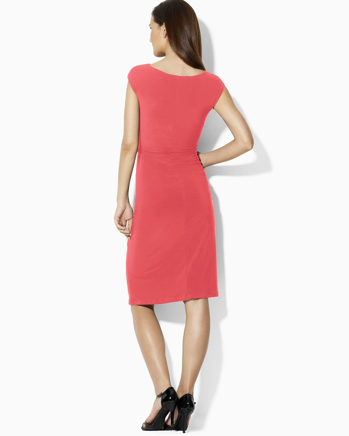 Lyst Ralph Lauren Lauren Petites Dress Matte Jersey Cowlneck in Pink