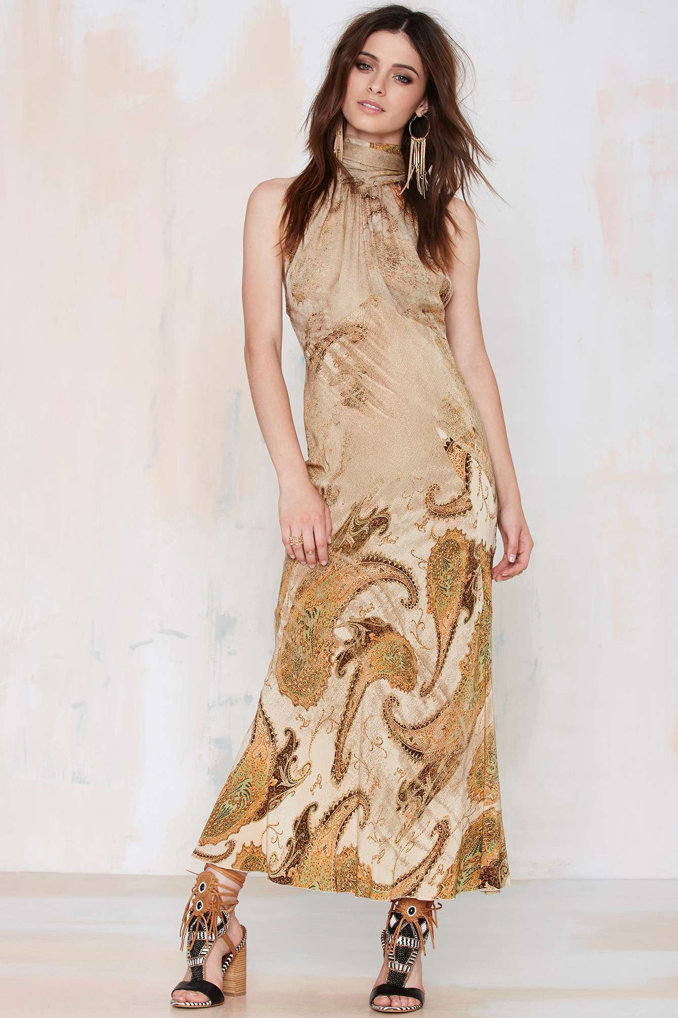 Roberto cavalli Vintage La Boutique Silk Dress in Khaki Lyst