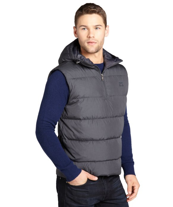 Lyst - Ermenegildo Zegna Grey Quilted Down Filled Side Zip Hooded ...