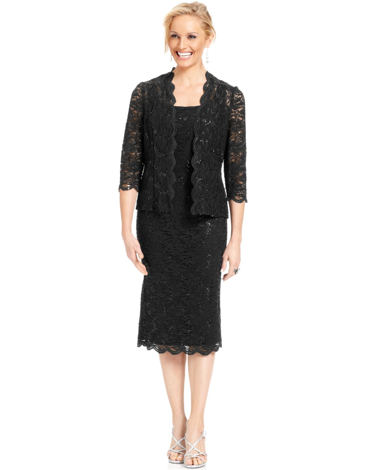 Alex evenings Petite Sequined Lace Sheath And Jacket in Blue (Navy) | Lyst