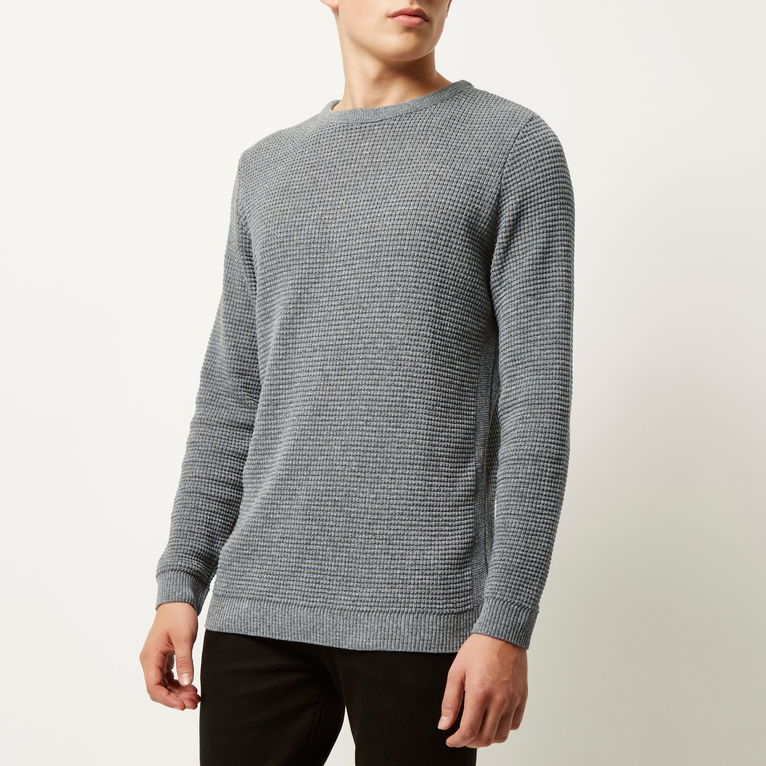 Lyst - River Island Light Grey Cable Knit Jumper in Gray for Men