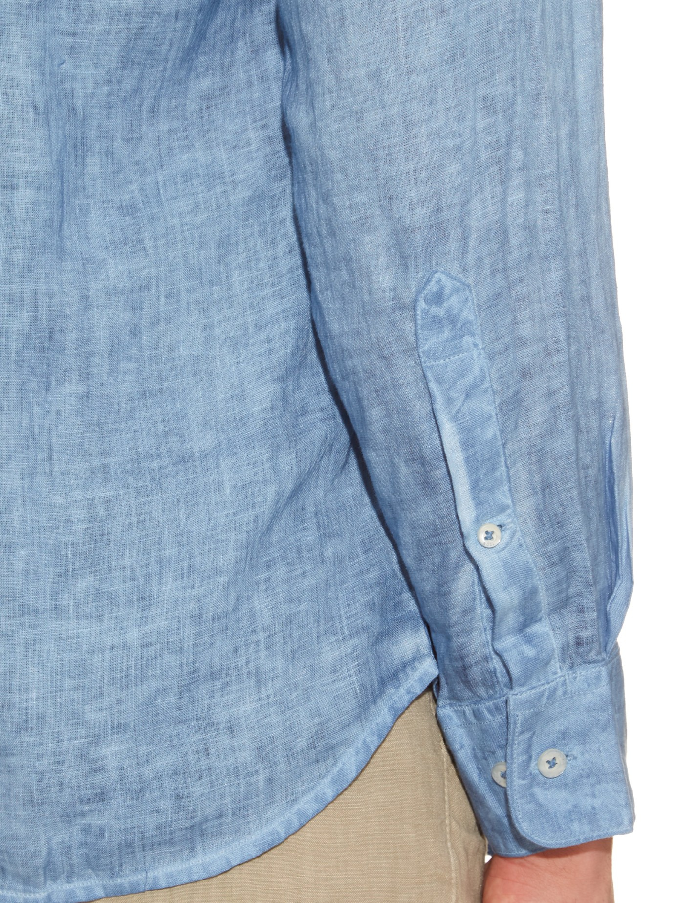 Lyst - 120% Lino Collarless Linen Shirt in Blue for Men