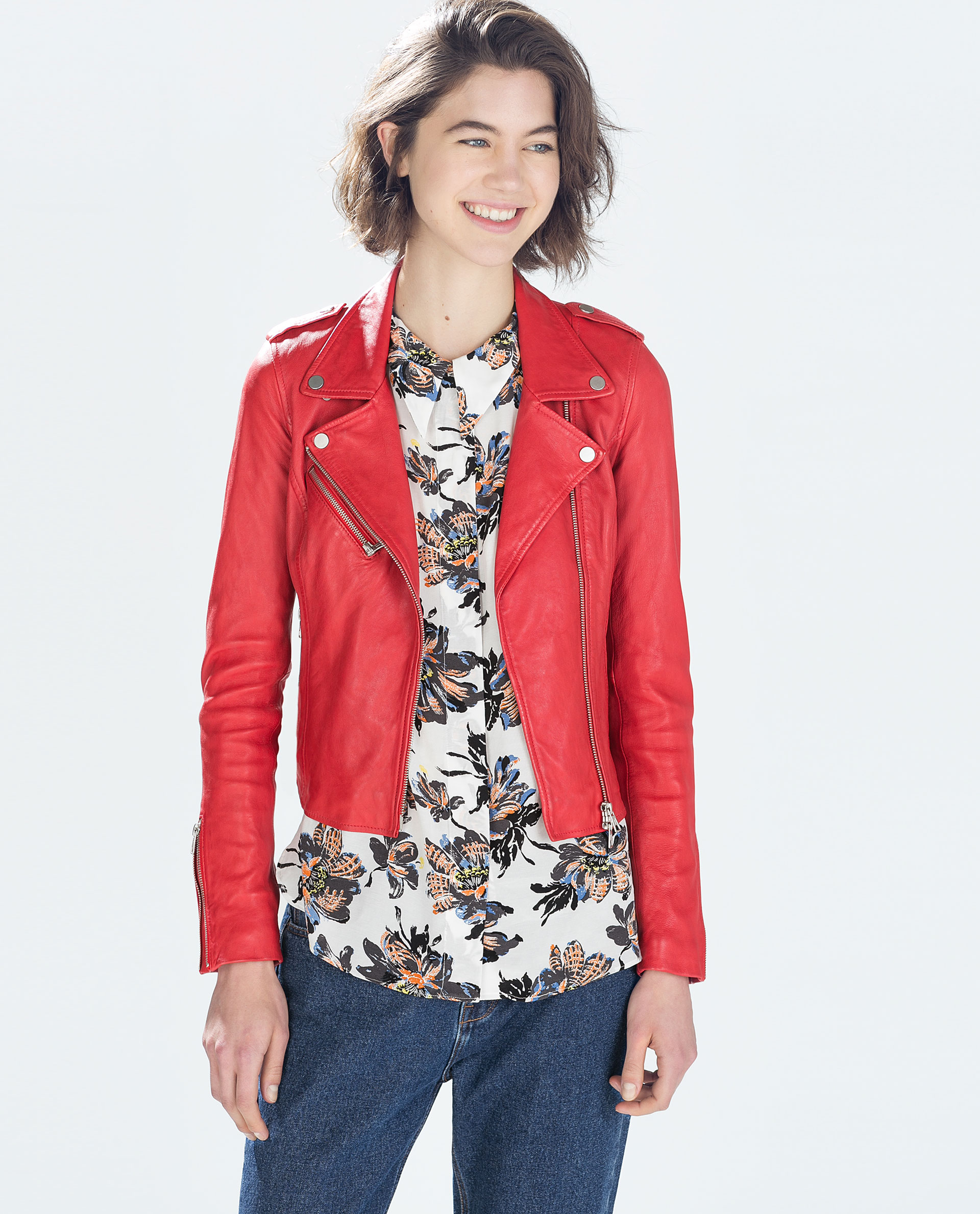 Zara Side Gathered Leather Jacket In Gallery