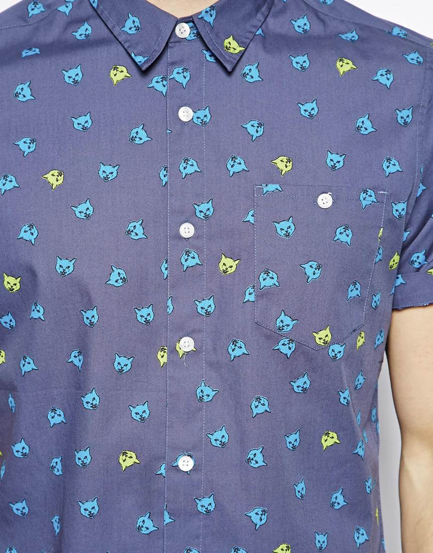 Cat Print T Shirt Mens Rldm