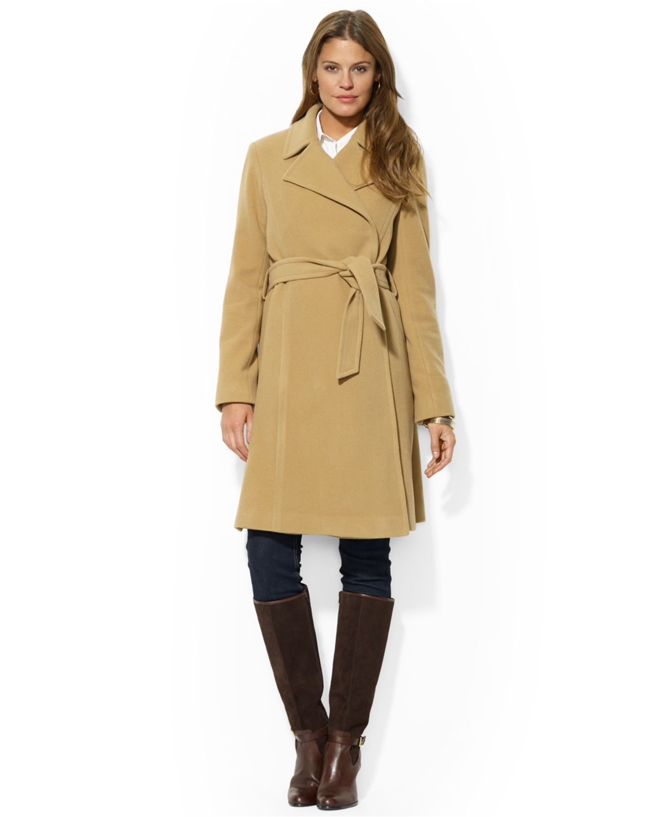 Lyst - Lauren by Ralph Lauren Wool-Cashmere-Blend Belted Wrap Coat in ...