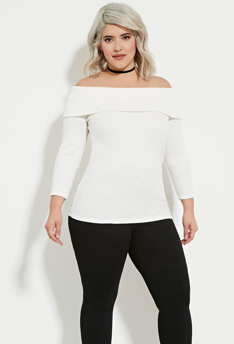 white off the shoulder plus size top