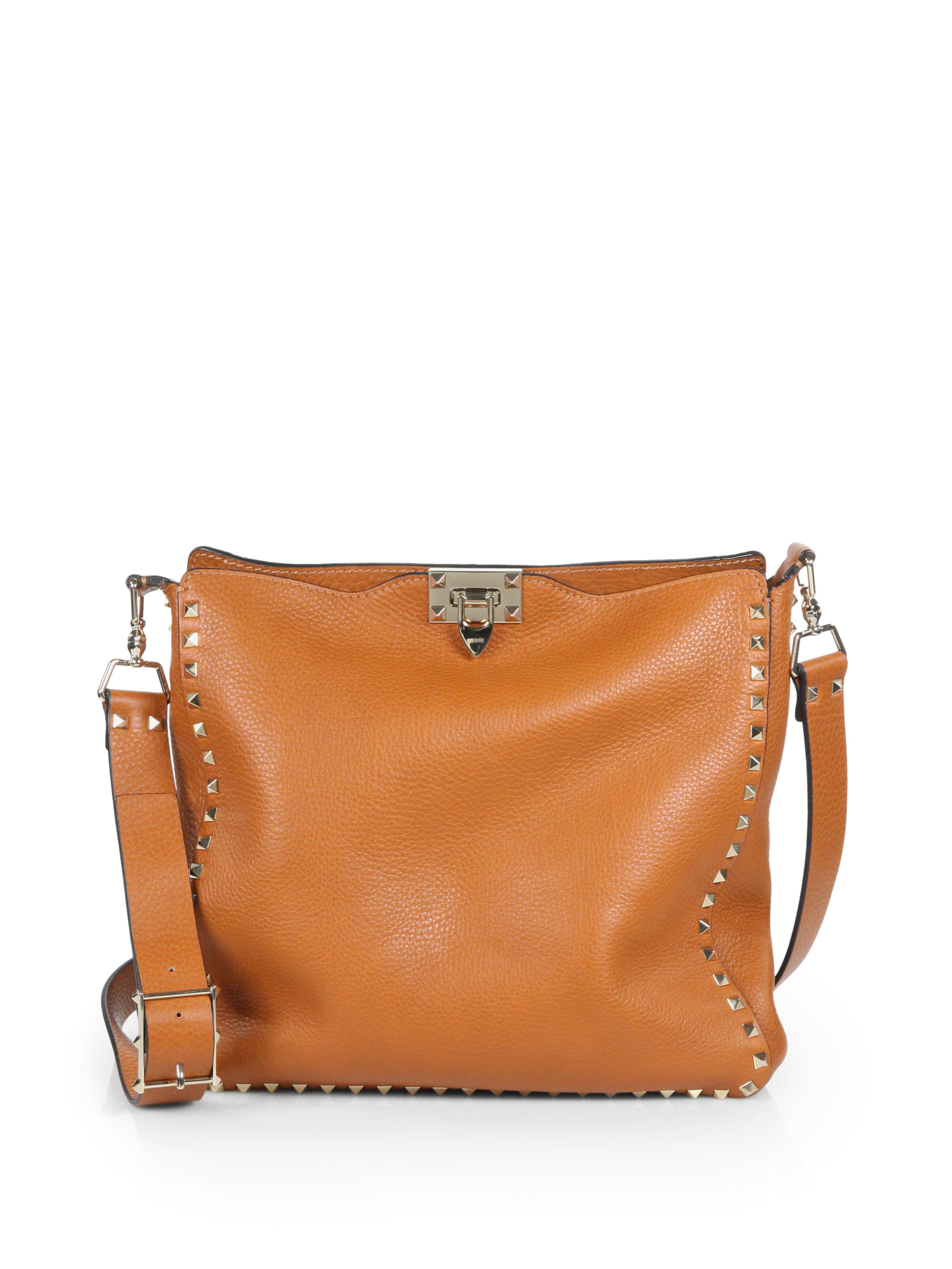 Valentino Rockstud Utilitarian Medium Leather Crossbody Bag in Brown