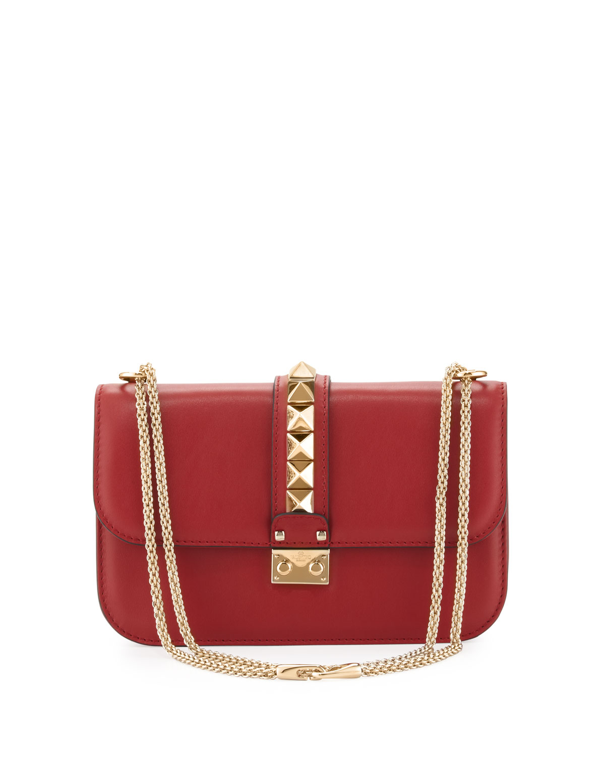 Valentino Lock Rockstud-Trim Flap Bag in Red | Lyst