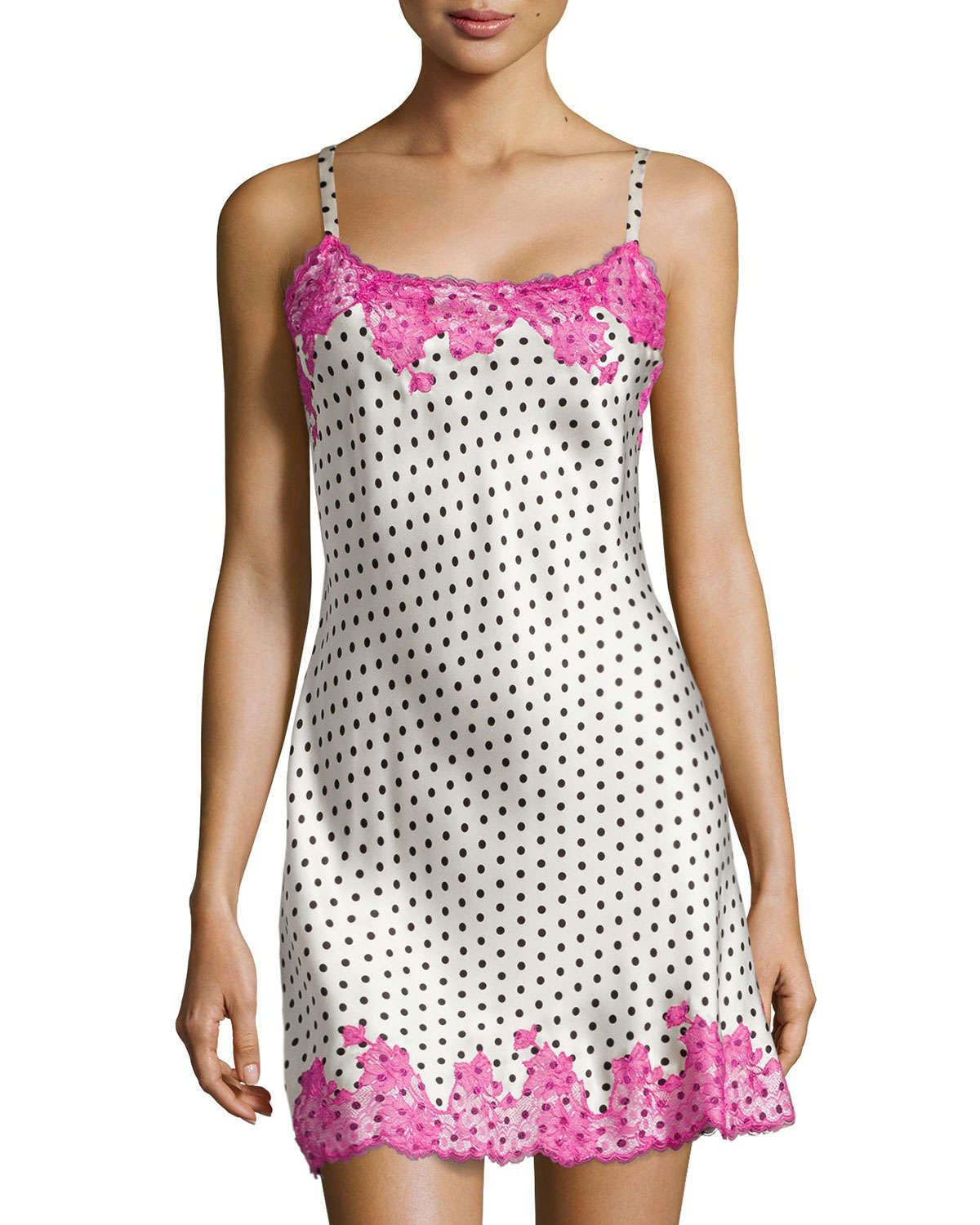 Lyst - Josie Natori Polka-Dot Lace-Trim Chemise in White