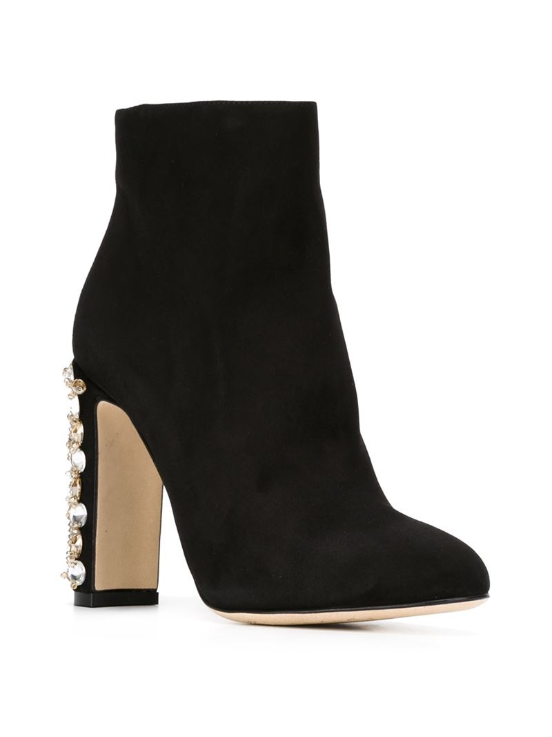 Lyst - Dolce & Gabbana Embellished Heel Boots in Black