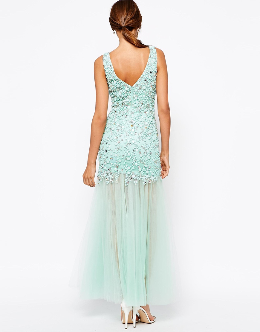 green embellished gown