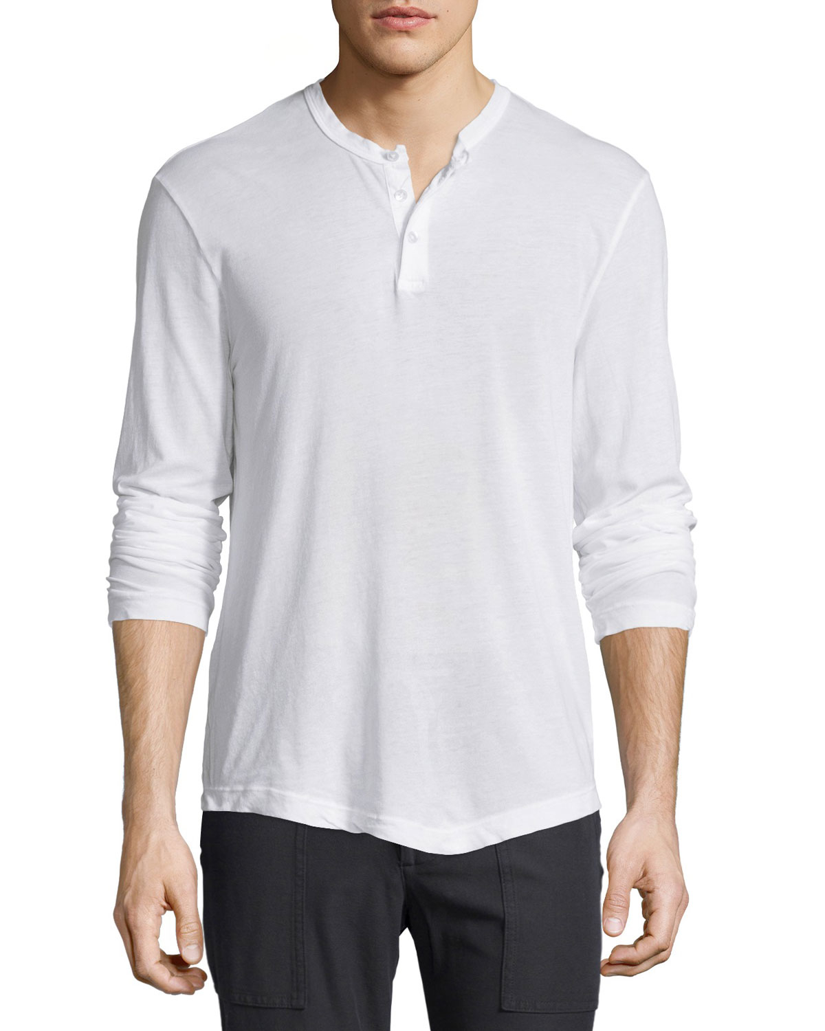 Lyst - James Perse Long-sleeve Knit Henley Shirt in White for Men