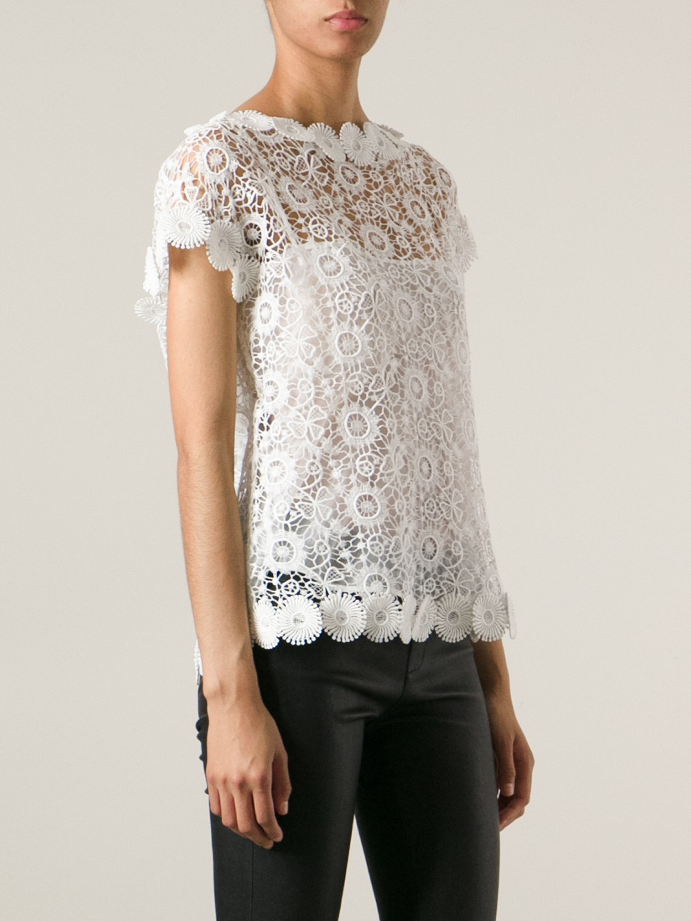 Lyst - Moschino Lace Top in White