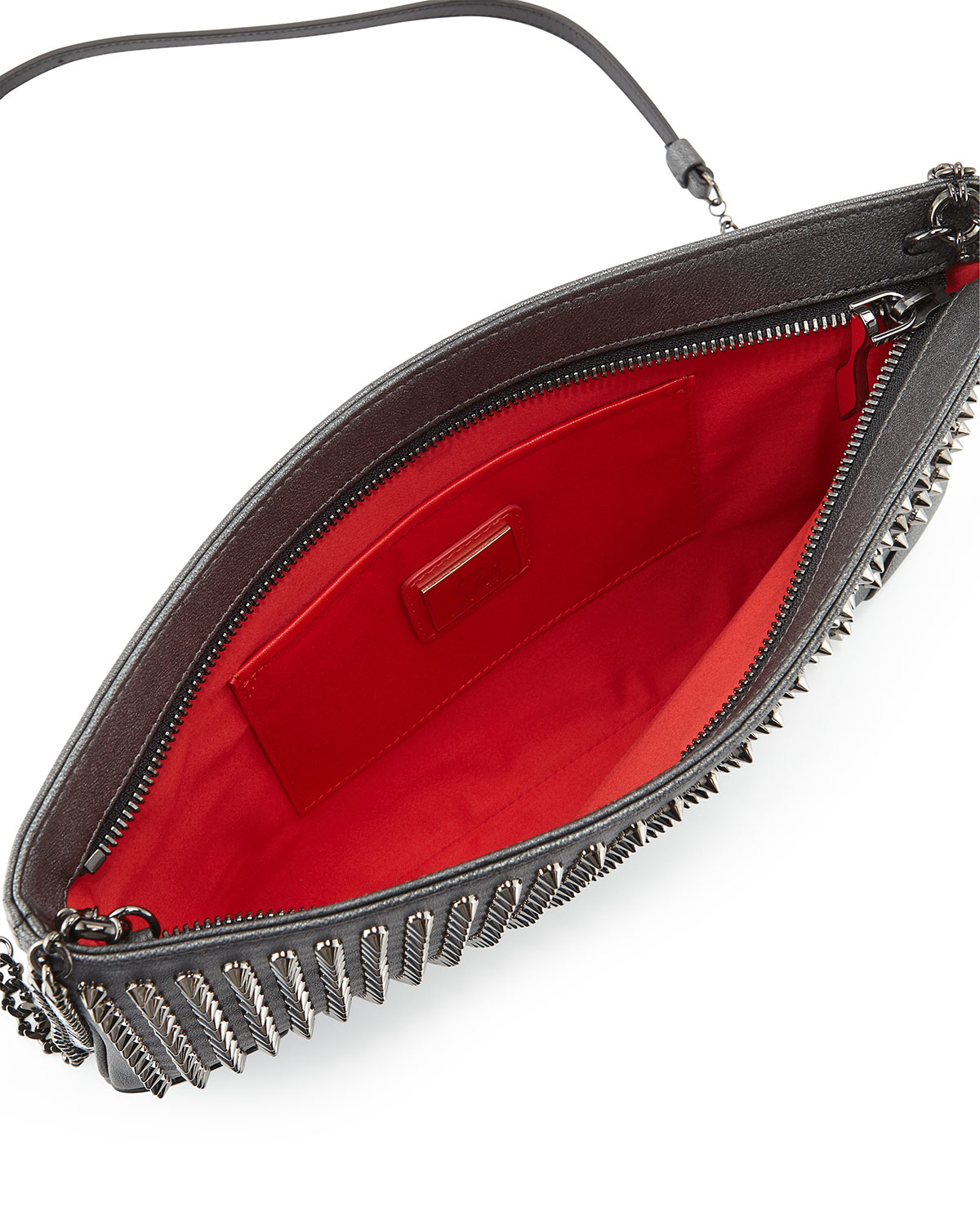 Christian louboutin Loubiposh Spikes Metallic Clutch Bag in Silver ...  