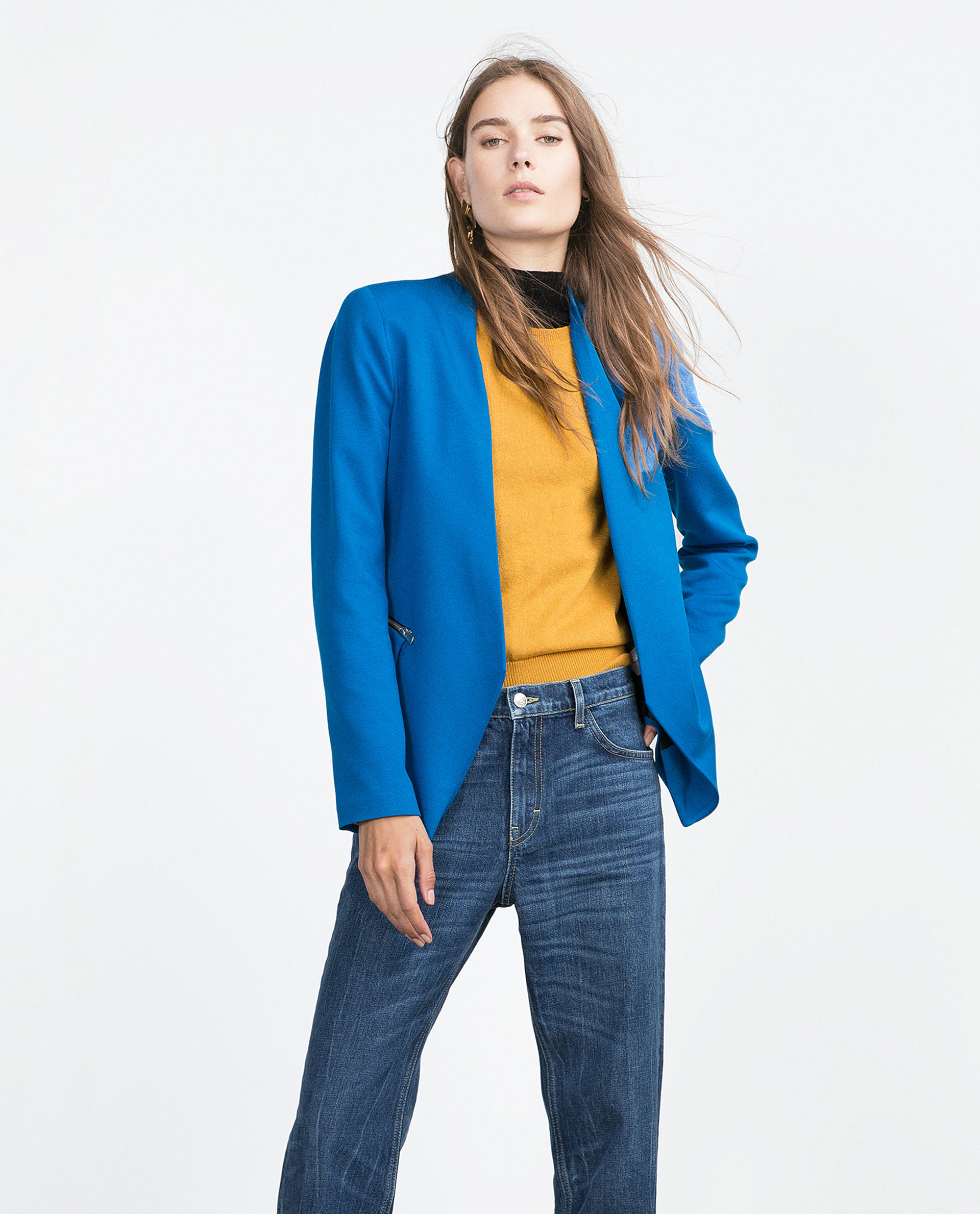 Zara Blazer With Zips in Blue | Lyst