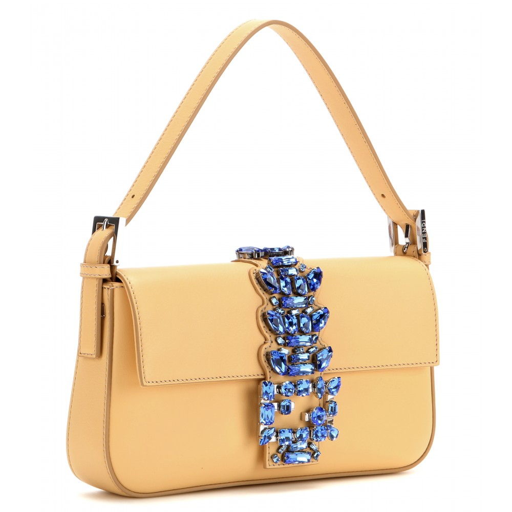 Fendi Baguette Embellished Leather Shoulder Bag in Yellow - Lyst