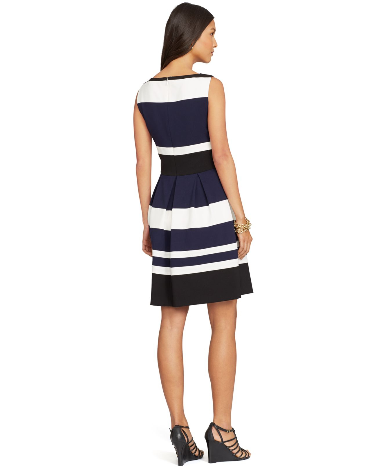 Lyst Lauren By Ralph Striped Sleeveless Dress In Blue Gallery