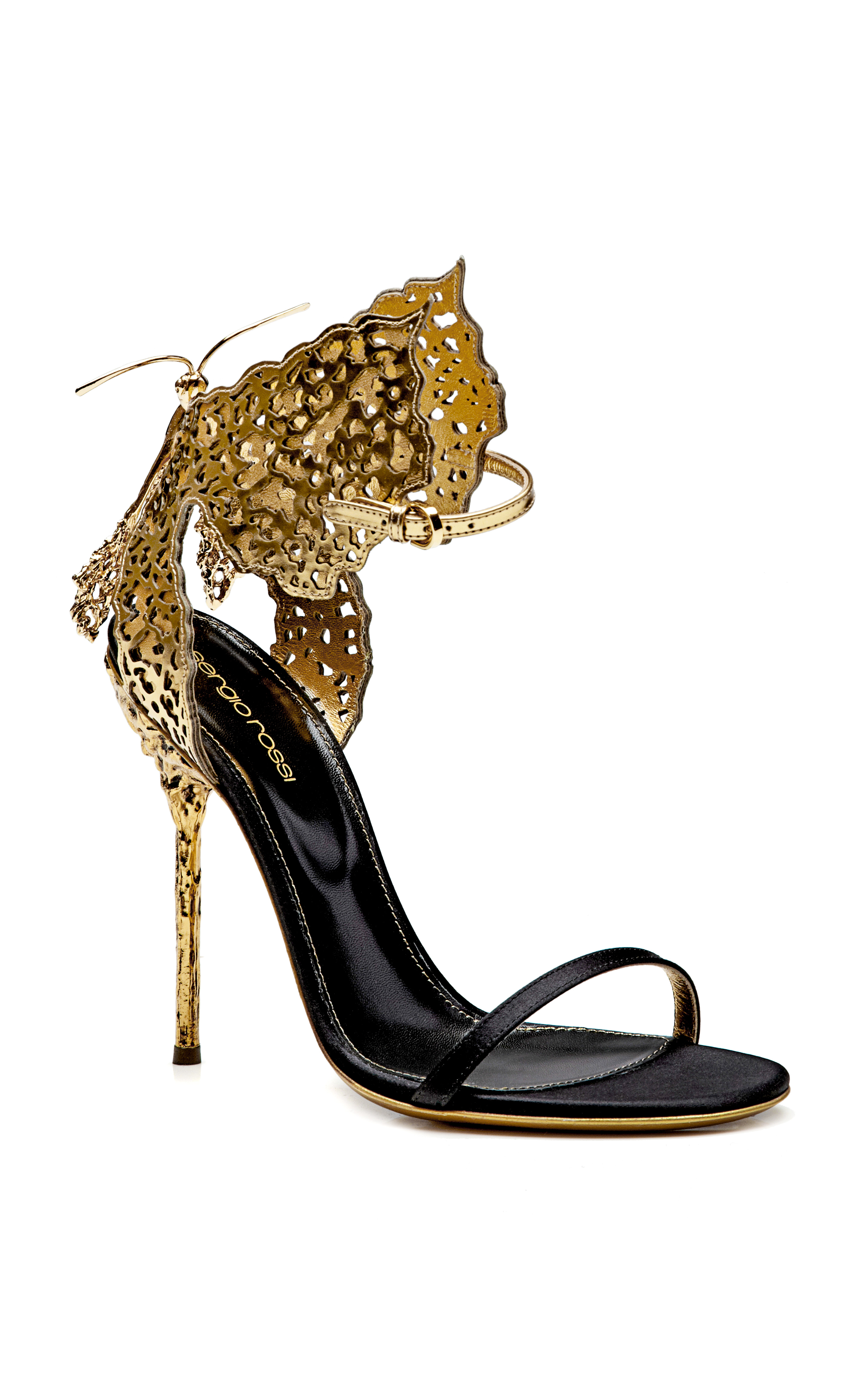 Lyst - Sergio rossi Butterfly Cutout Satin And Metallic Leather Sandals ...