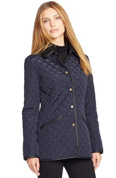 faux leather trim quilted jacket lauren ralph lauren