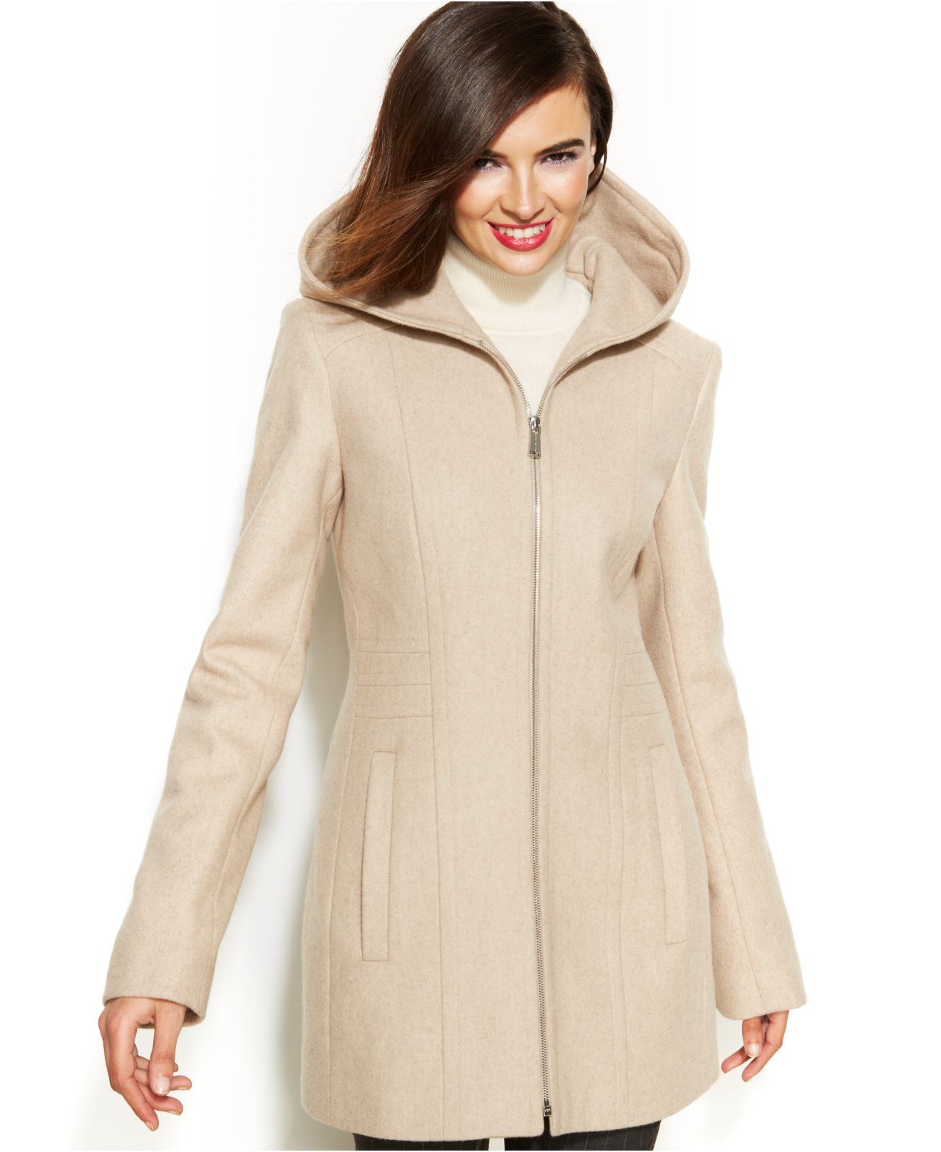 Lyst Anne Klein Plus Size Wool Cashmere Blend Walker Coat In Natural Calvin Klein Wool Cashmere Blend Peacoat Coats Women Macy S