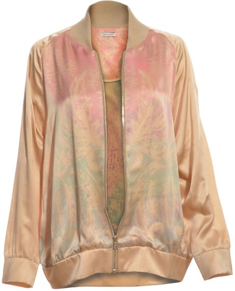 Draw In Light Silk Bomber Jacket in Opium Butterfly Print By in Pink ...