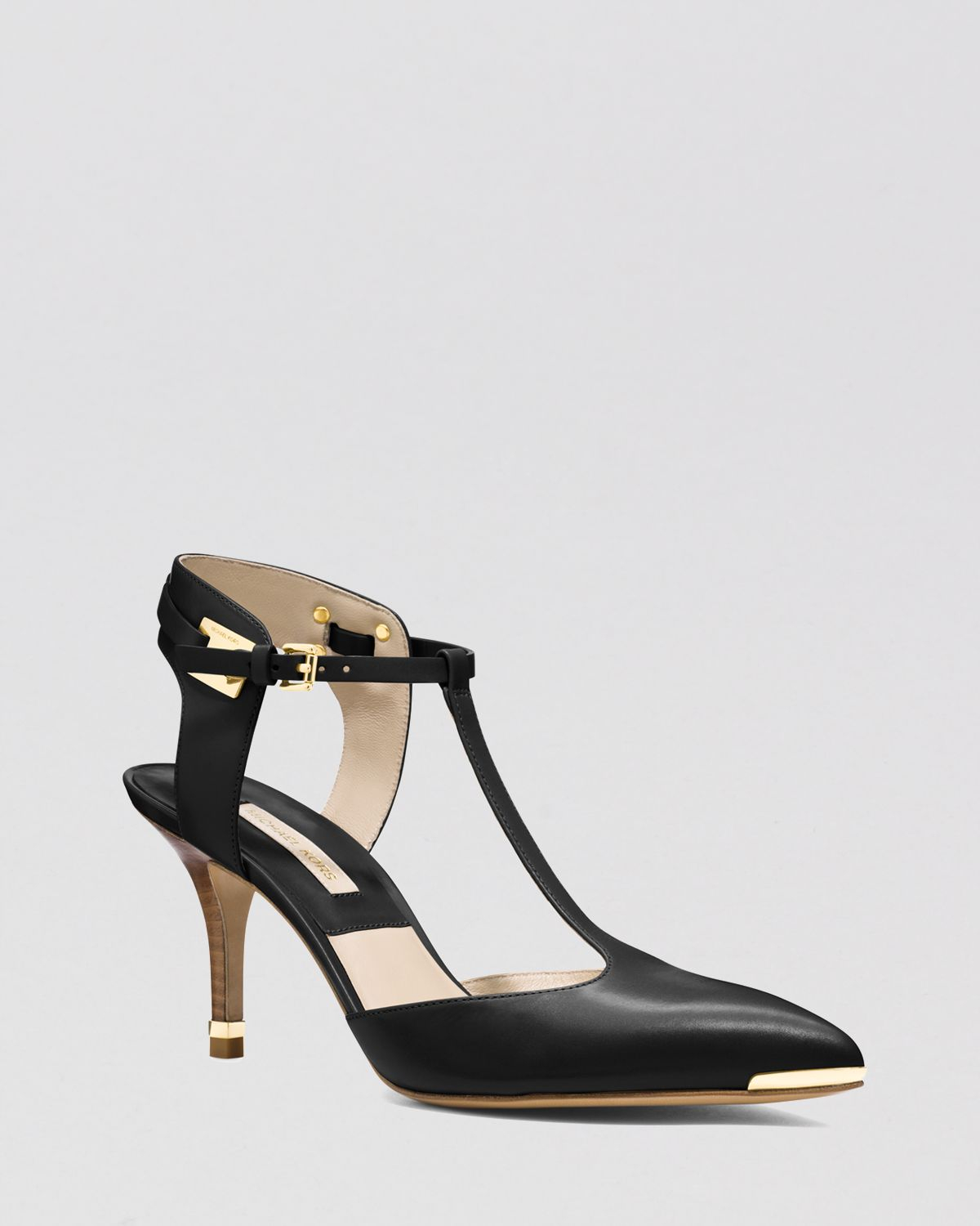 Michael Kors Pointed Toe T Strap Pumps Silvia in Black | Lyst