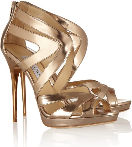 Jimmy Choo Collar Mirrored-Leather Sandals in Gold (Neutrals) | Lyst
