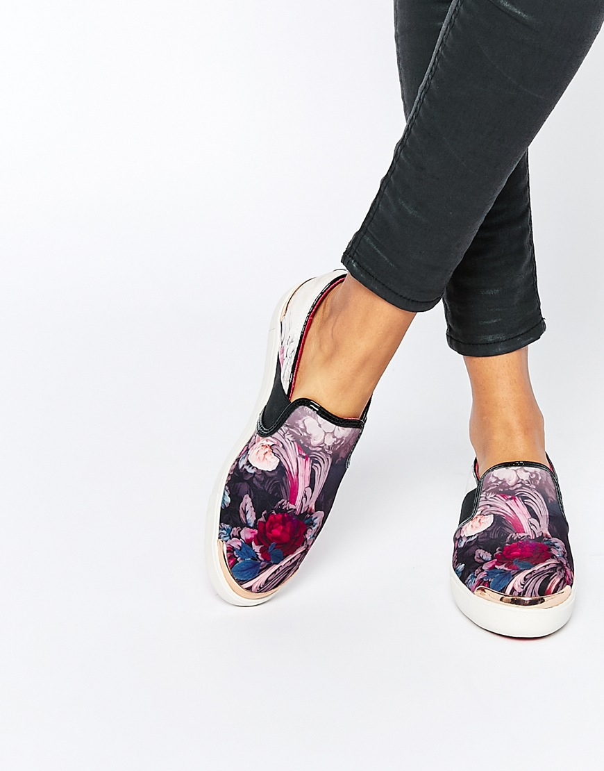 Ted Baker Laulei Floral Print Slip On Trainers in White Lyst