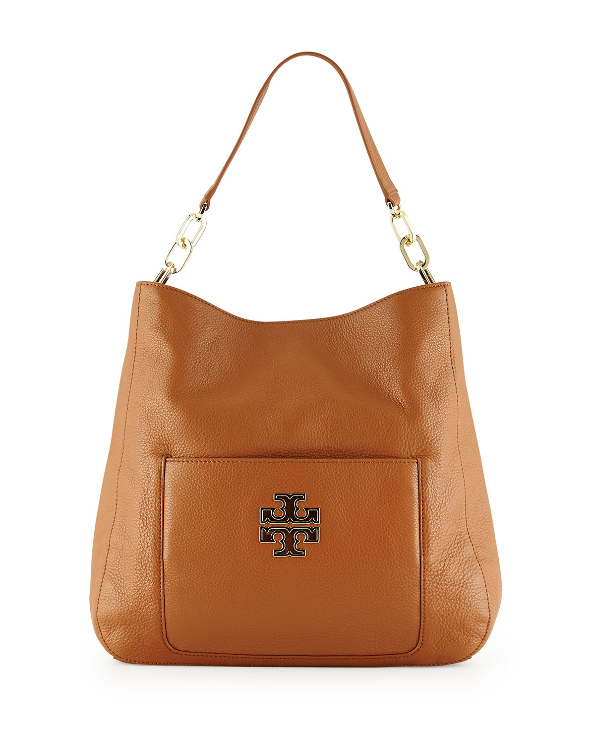 Tory burch Britten Pebbled Leather Hobo Bag in Brown | Lyst