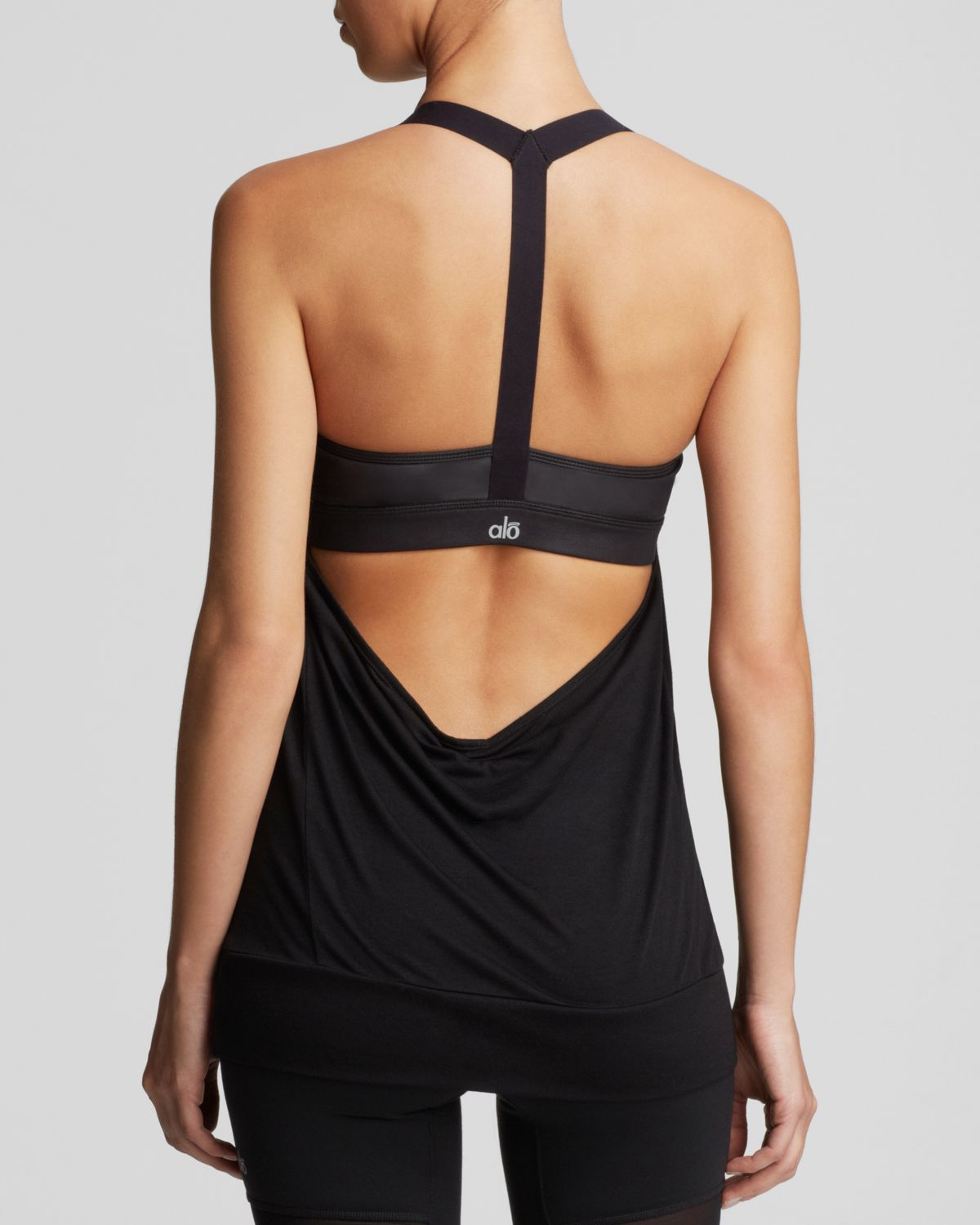 Alo yoga Current Y-Back Shelf Bra Tank Top in Black | Lyst