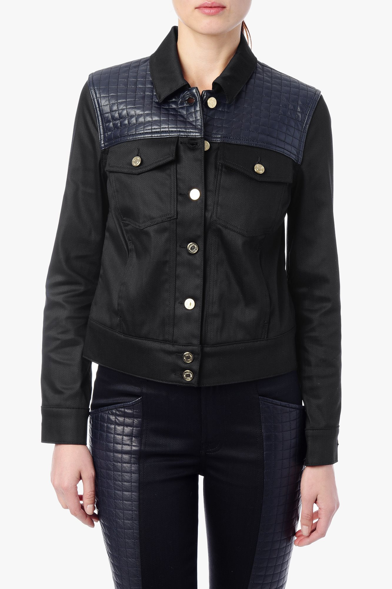 7 for all mankind Denim Jacket With Quilted Leather Yoke In Black in