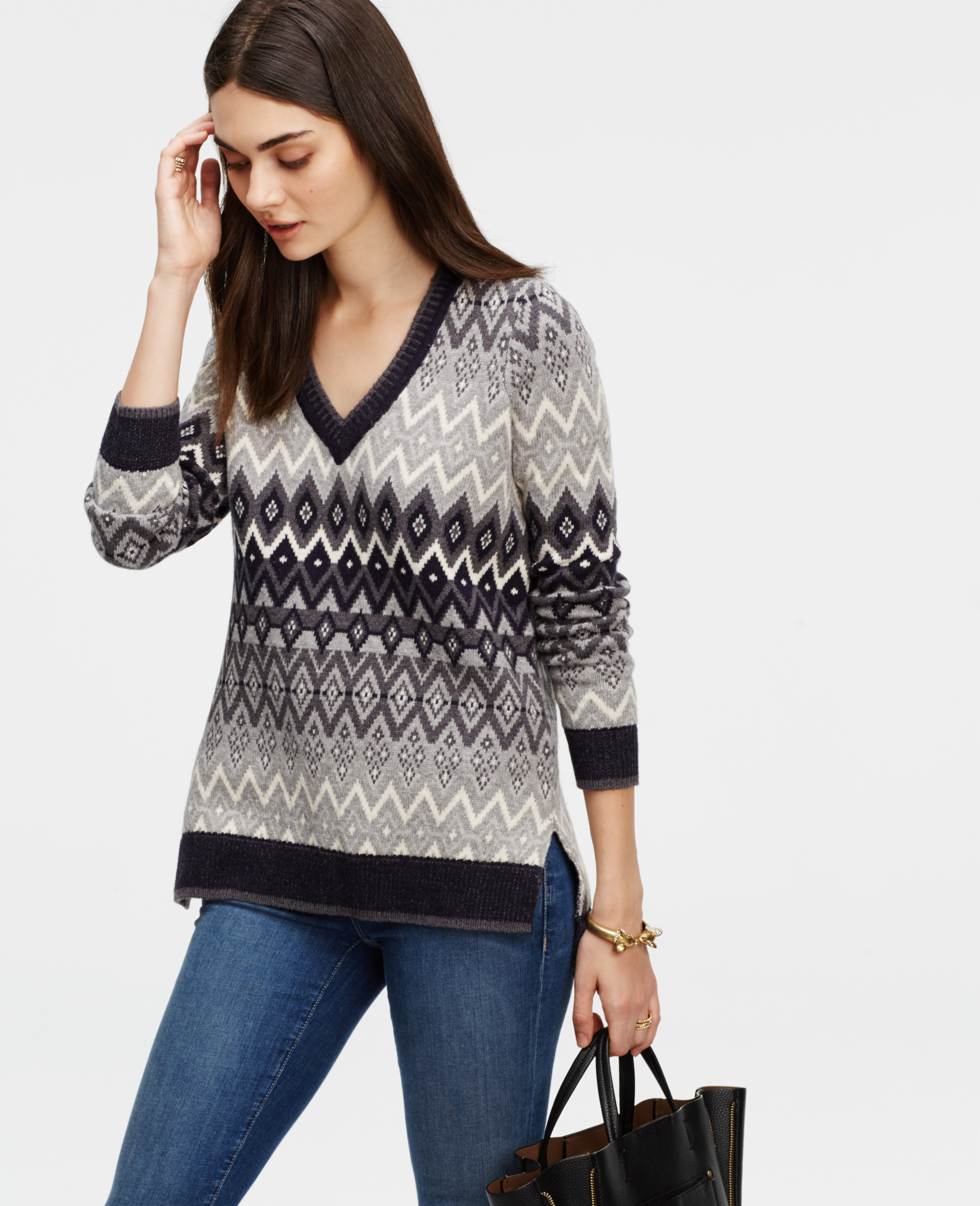 Ann taylor Fairisle Tunic Sweater in Natural | Lyst