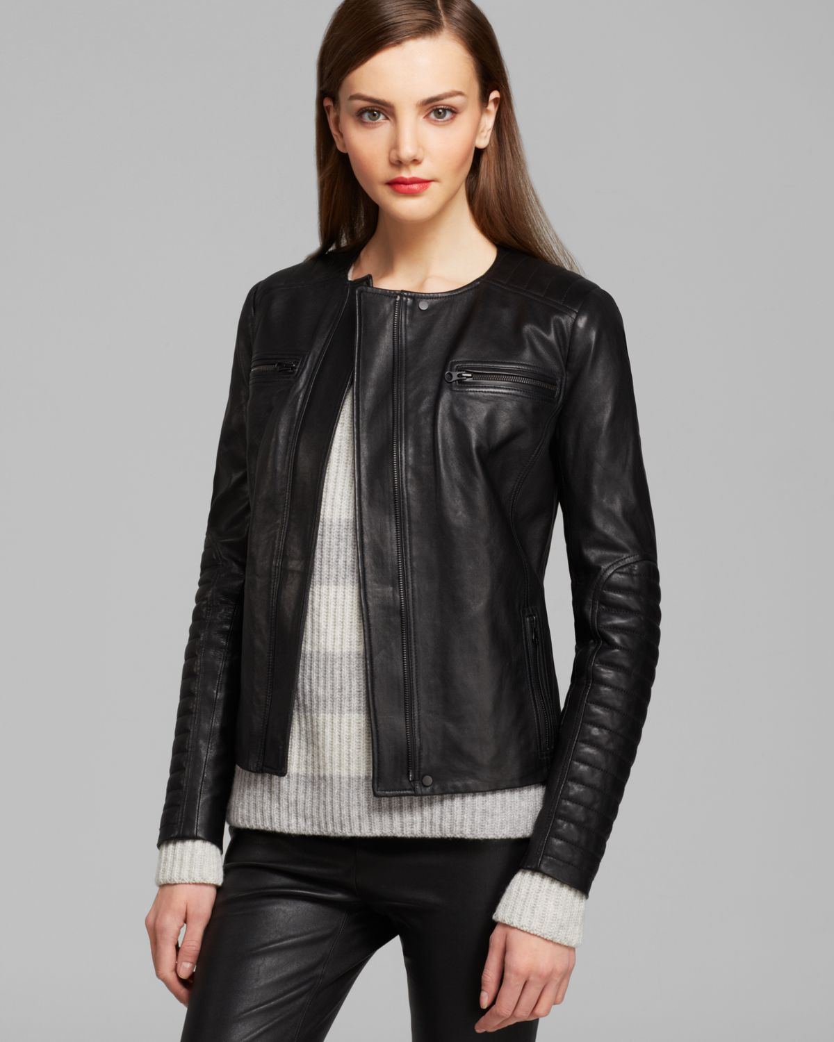 Vince Jacket Quilted Leather Moto in Black | Lyst