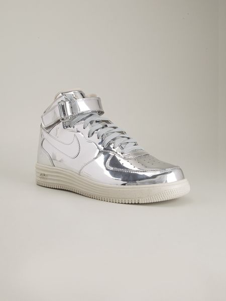 Nike Air Force 1 Midtop Sneakers in Silver for Men (metallic) | Lyst