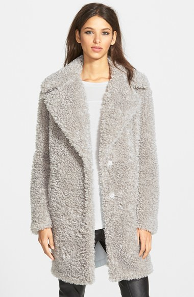Lyst - Kensie 'teddy Bear' Notch Collar Faux Fur Coat in Gray