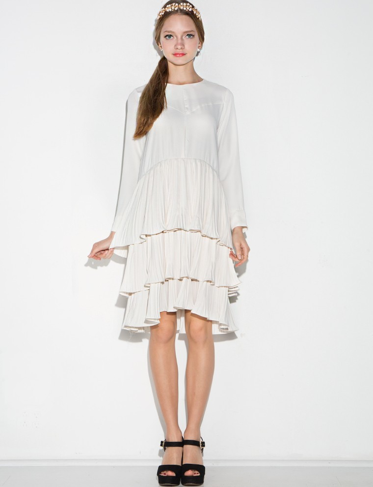 Pixie market Ivory Pleated Midi Dress in White (ivory) | Lyst