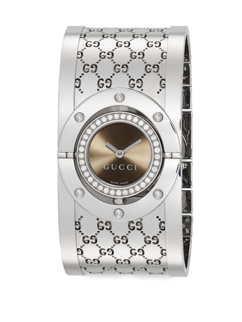 Lyst Gucci Twirl 0 51 Tcw Diamond Stainless Steel Logo Bracelet Gallery